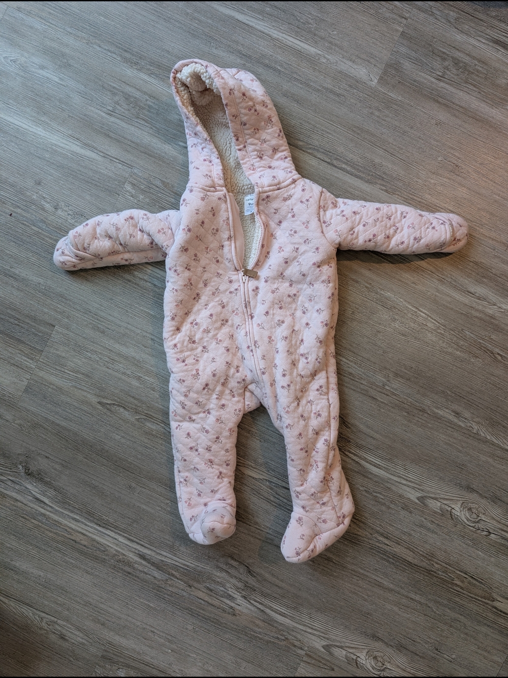 Pink Floral Quilted Baby One-Piece with Hood